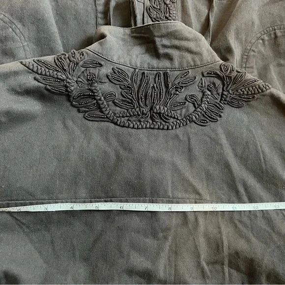 Anthropologie Love Sam XS Khaki Travis Beaded 100% Cotton Utility Jacket - Picture 12 of 14